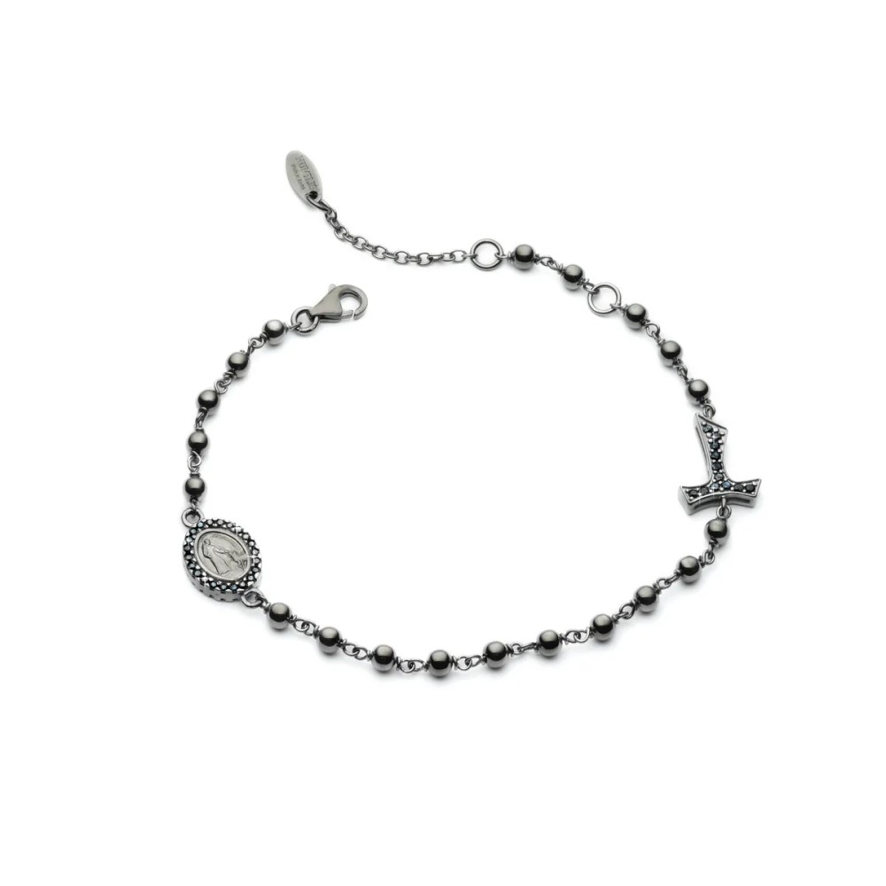 Bracciale Rosario Tau con San Francesco e Madonna miracolosa con decina di grani in argento
